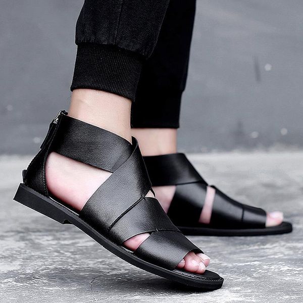 

sandals sandalen playa homme sandale beach mens zandalias transpirables safety 2021 summer sandles erkek heren leather fashion sport de, Black