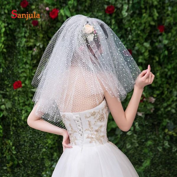 

bridal veils multi layers puffy tulle short lovely small flowers charming ivory wedding with comb sukienka na wesele v104, Black