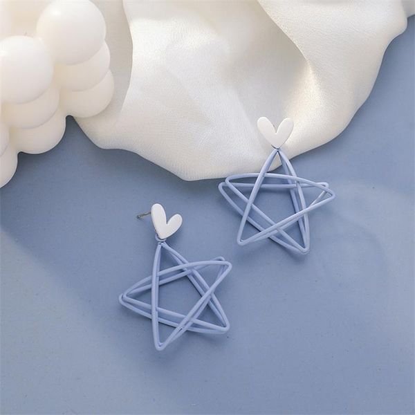 

stud fresh sky blue hollowed-out double pentacle star.earrings for heart-shaped women, jewelry 2021 shangzhihua, Golden;silver