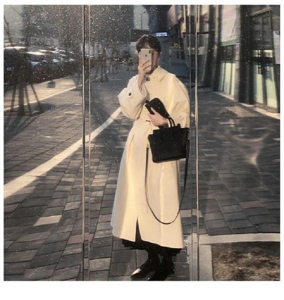 

women's trench coats autumn winter oversized long white coat for women sashes windbreaker 2021 streetwear ladies loose outerwear, Tan;black