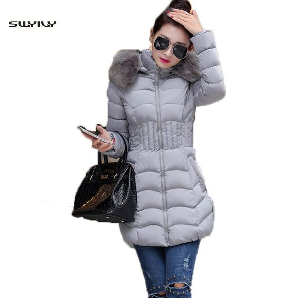 

women's trench coats swyivy winter outwear woman feminine coat slim fur hooded 2021 thick warm cotton parkas for mid long, Tan;black