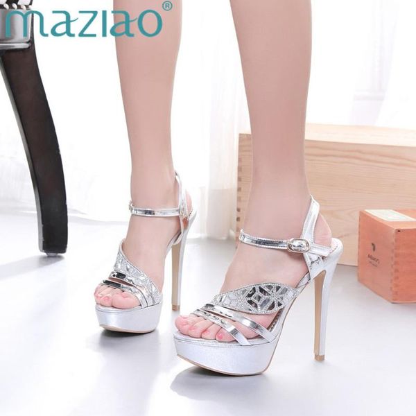 

plus size 43 summer women sandals fashion high heels sandal gladiator platform party dress shoes woman gold silver, Black