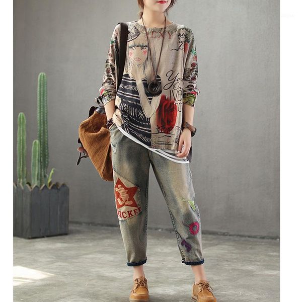 

women's sweaters fashion retro patchwork 2021 loose printing women pullovers autumn winter long sleeve pull femme solid pullover female, White;black