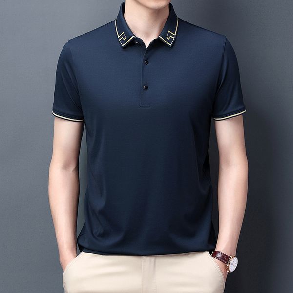 

men's t shirts 2021 summer short sleeve middle age business casual lapel loose ice polo, White;black