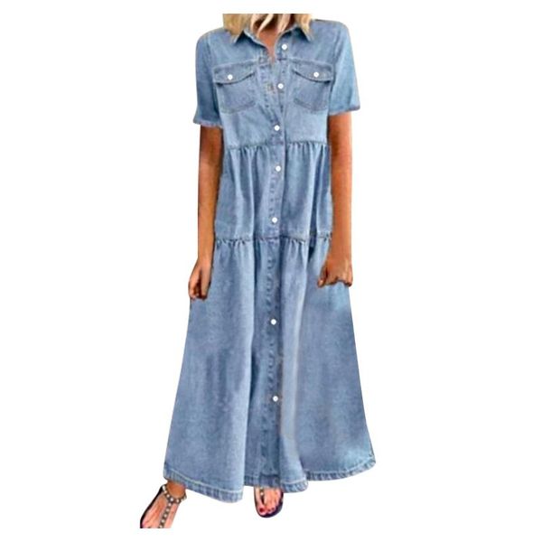 

casual dresses sagace fashion korean plus size denim dress for women summer 2021 lapel split long maxi jeans vestidos de mujer, Black;gray