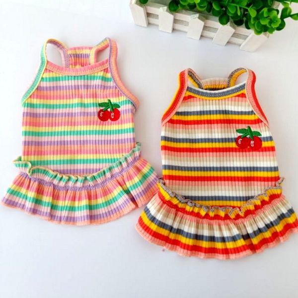 

striped cherry skirt pet cloth dog bottom shirt bipedal