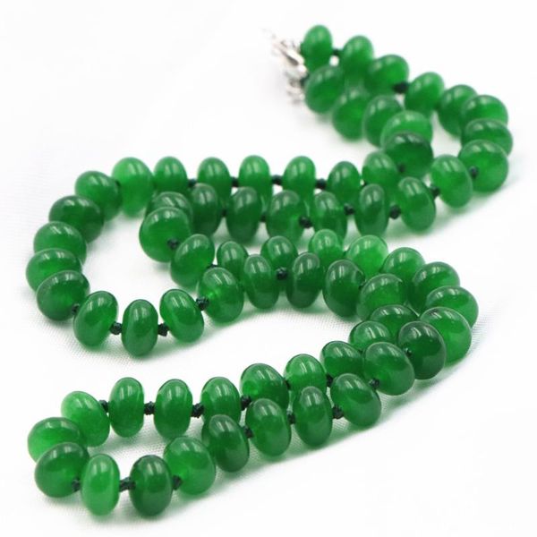 

chokers fashion choker necklace for women natural stone green malaysia jades chalcedony 5x8mm beads strand chian necklaces jewelry a656, Golden;silver