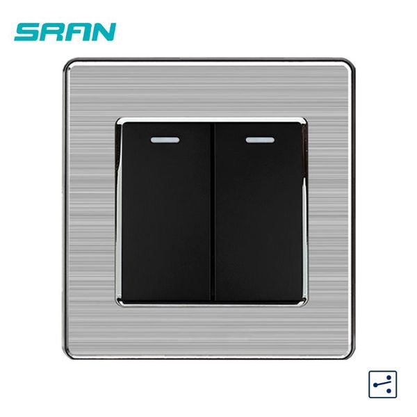 

smart home control sran uk 2gang 2way rocker switch,250v 16a light interrupt switch stainless steel silver edge panel 86mm*86mm balck/white/