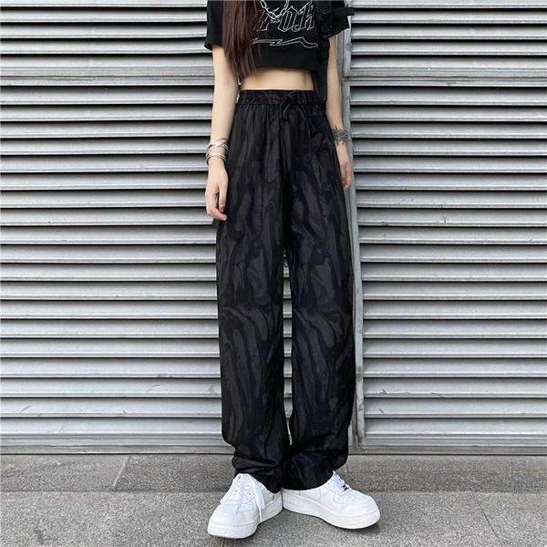 

women's pants & capris autumn chiffon tie dyed high waist straight loose wide leg casual fashion, Black;white
