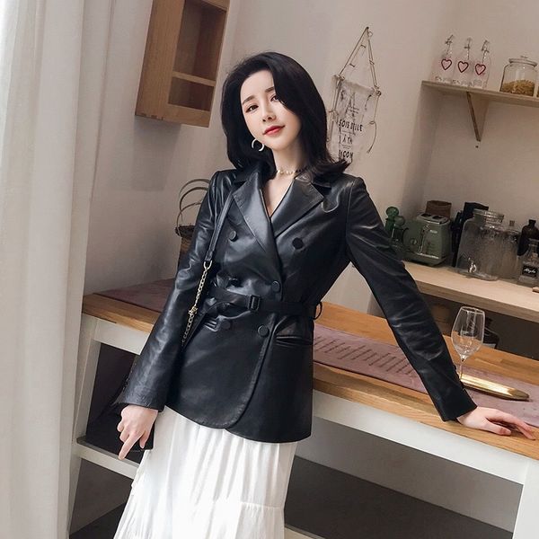 

jackets woman coats natural leather fashion female windbreaker jackets real sheepskin leatherjackets belt, Black;brown