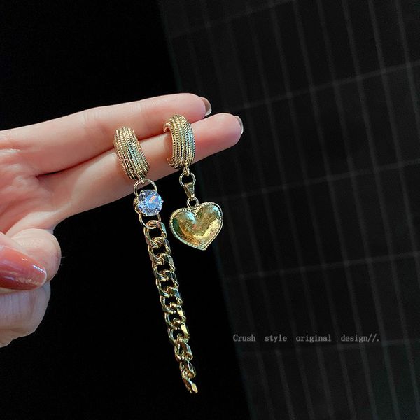 

925 silver needle asymmetric love rhinestone chain earrings fashion temperament design earrings net red earrings women
