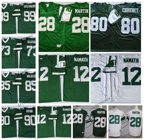 Vintage 28 Curtis Martin 12 Joe Namath 73 Klecko Football Jerseys Stitched Shirts Mens 90 Dennis Byrd 99 Mark Gastineau 85 Wesley Walker 80 Wayne Chrebet Jersey Verde