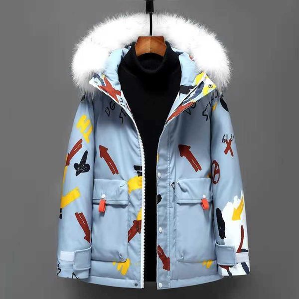 

men's down & parkas 2022 couple's down et men's short korean fashion work cloth thickened student graffiti winter coat, Black