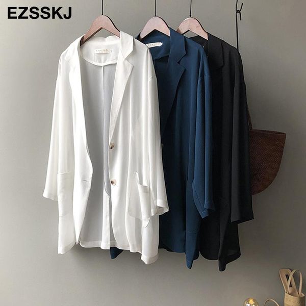 

women's jackets 2021 summer thin sunscreen small suit coat jacaket wild style korean loose long chiffon, Black;brown