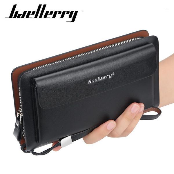 

baellerry men wallets long style card holder male purse zipper large capacity brand pu leather wallet for1, Red;black