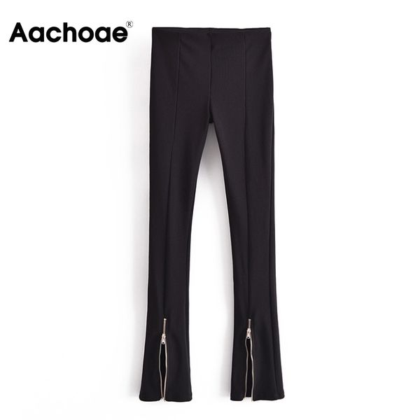 

aachoae women strechy zipper pencil pants fashion split black trousers female high waist casual skinny long pants 210413, Black;white