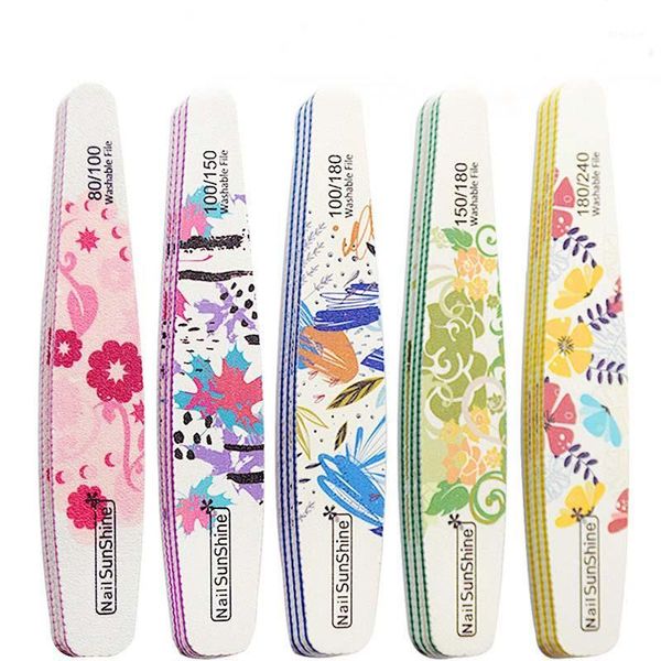 

10pcs/lot flower pattern nail files 100/120/180/240 grit double side drop type sanding art washable buffering file1