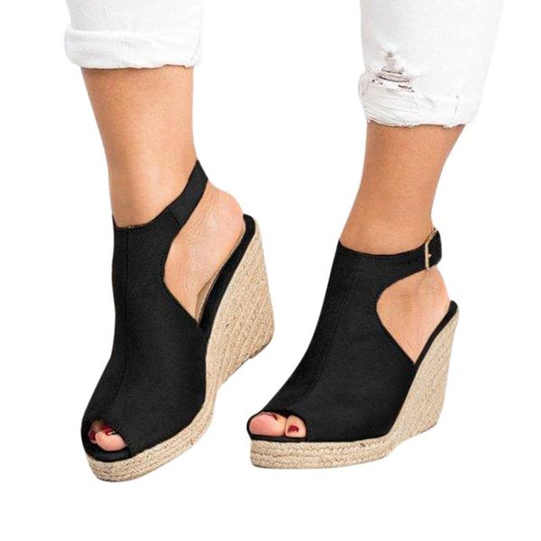 

women's sandals 2021 ladies summer black fashion solid wedges casual buckle strap roman shoes non-slip