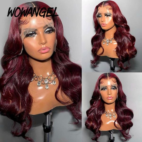 

lace wigs 13x6 ombre 99j burgundy front wig colored human hair forwomen brazilian remy bleachedknots preplucked, Black;brown