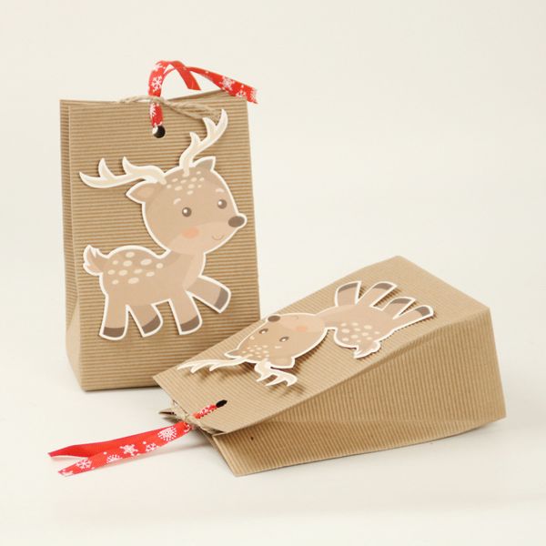Hediye Paketi 12 Adet Noel Çantası ile Özel Tasarım Kullanımlık Craft Kağıt Kutuları DH9585