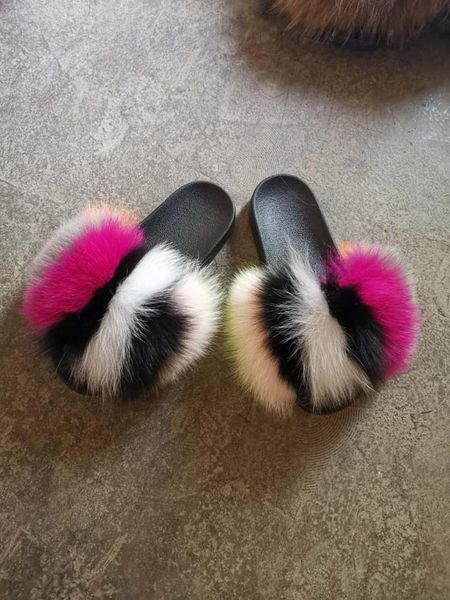 

slippers custom pure or mixed color kids real raccoon fur slides for, Black