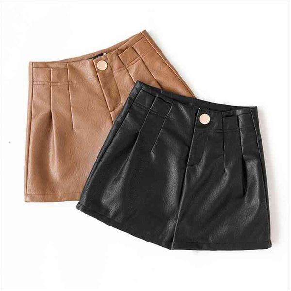 

korean fashion wide leg womens shorts leather autumn winter solid pu casual high waist slim woman, White;black