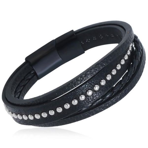 

charm bracelets punk stainless steel bracelet cuff magnetic clasp rivet multi-layer braided leather rope bangle wristbands fashion jewelry, Golden;silver