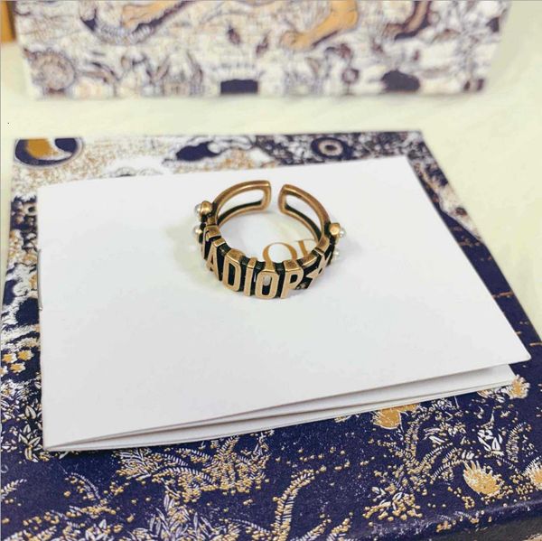 

d jia di ja letter open ring fashion trend brass pearl index finger, Silver