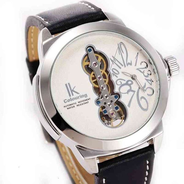 

colouring men's watch dual i movement automatic self wind quartz big hollow dial number scaletourbillon relogio feminino, Slivery;brown