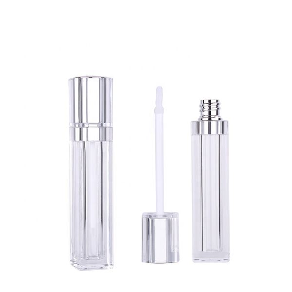 Imballaggio personalizzato all'ingrosso Lip Gloss Tubo Silver Silver 8ml Clear Bulk Bulk Vento Svuota Acrile Acrilico Contenitore