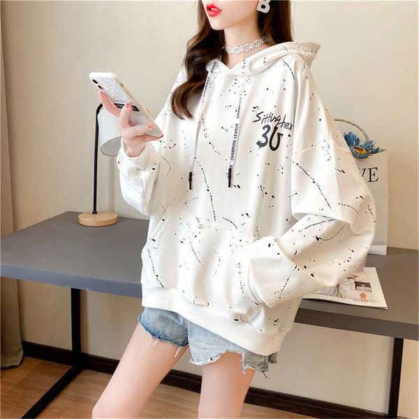 

women's t-shirt chinese hoodie white with hood oversize japanese pullover streetwear gothic o-neck vintage spring ladies jdf3