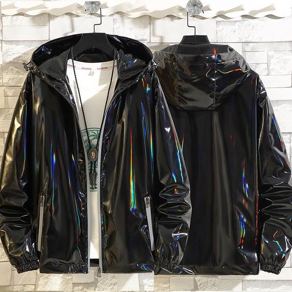 Männer Jacken Jacke Frühling und Herbst Wild 2021 Lose Schwarz Glänzende Windjacke Paar Reflektierende Trendy Coole Männer