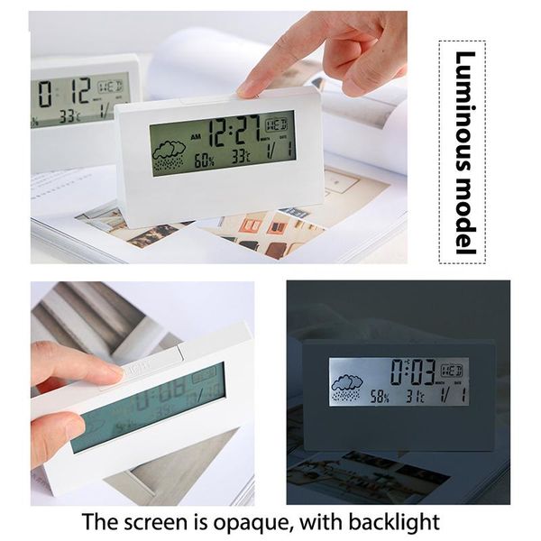 

other clocks & accessories lcd electric desk alarm clock white with calendar and digital temperature humidity modern home office watch batte