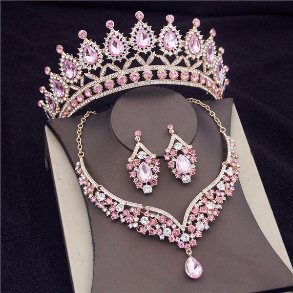 

earrings & necklace baroque crystal water drop bridal jewelry sets for women fashion necklaces set crown wedding earring, Silver