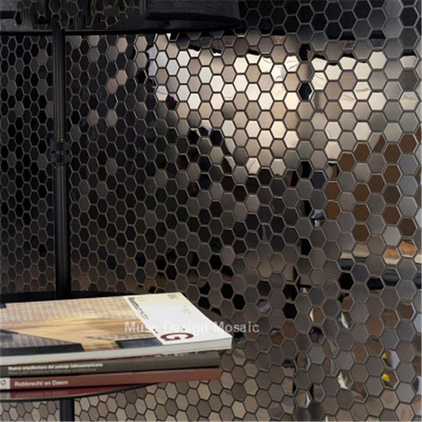 

wallpapers 26mm hexagon stainless metal mirror brushed black mosaic tile for waistline fireplace bathroom wall floor decorate, 4 color