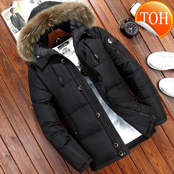 

men winter white jacket duck down parkas men's thick warm snow hooded parka overcoat windbreaker doudoune homme, Black
