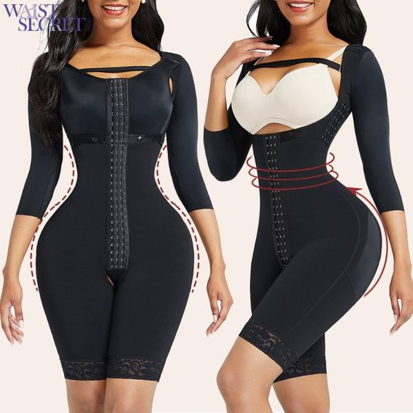 

womens full body bodysuit fajas one-piece colombian shapewear long sleeve girdles corset bulifter tummy control women's shapers, Black;white