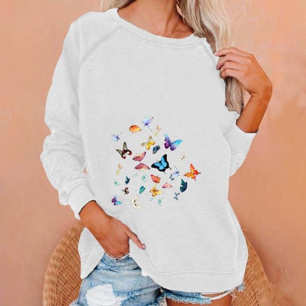 

women's hoodies & sweatshirts 2021 womens butterflies print sweatshirt long sleeve female casual o-neck outwear loose comfortable pull, Black