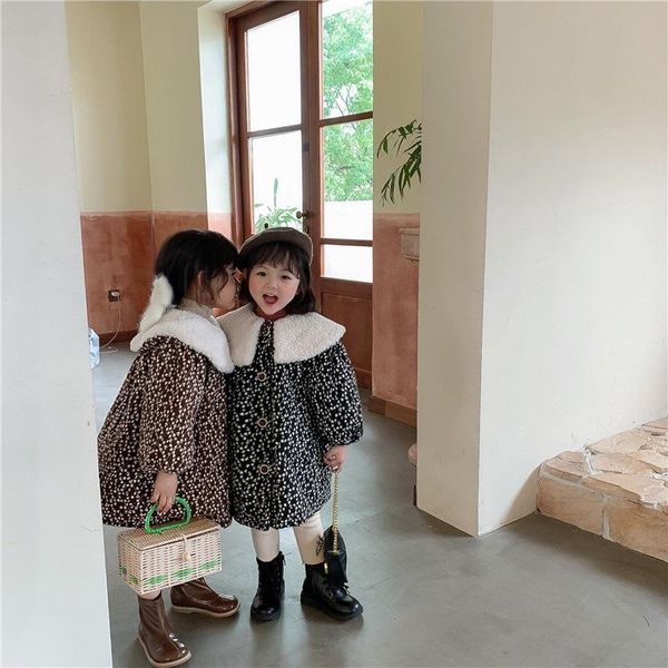 

down coat girls clothes 2021 winter girl korean thick warm cotton fur collar floral quilted jacket, Blue;gray