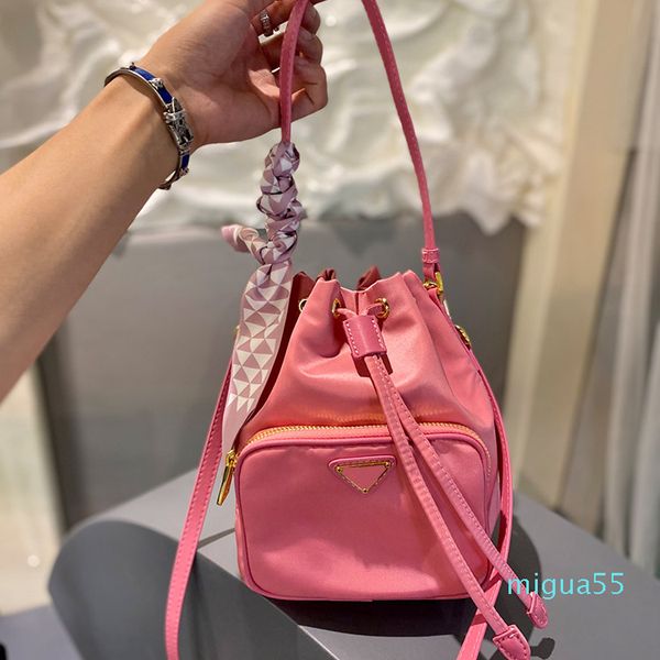 

designer nylon bucket bag ladies small handbag mini tote women shoulder crossbody bags with ribbon and size 20cm