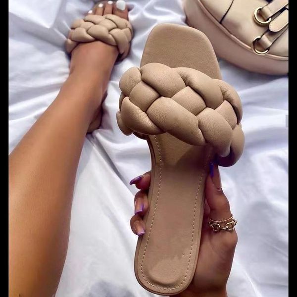 

fashion flat slippers women's sandals woven outdoor household, Black