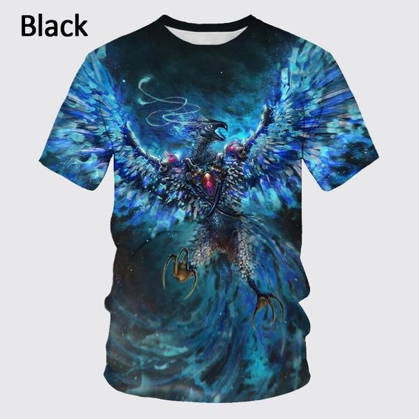 

men's t-shirts summer animal cartoon 3d printing phoenix breathable t-shirt short sleeve round neck shirt size xs-5xl, White;black
