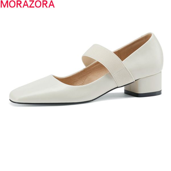 

morazora brand women shoes genuine leather ladies single shoes fashion square toe solid color pumps for woman 210506, Black