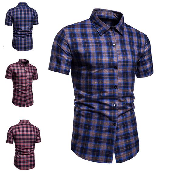 

men's shirt 2020 summer european plaid short sleeve cotton men's shirt, White;black
