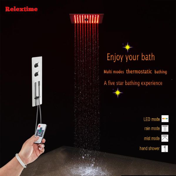 

concealed thermostatic bathroom shower faucet mixer taps bath bathtub set nozzle light led ceiling head waterfall sets
