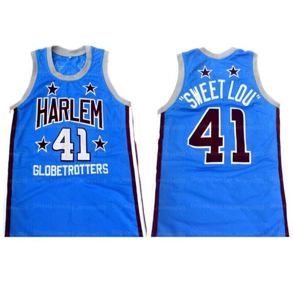 

custom sweet lou dunbar #41 harlem globetrotters basketball jersey men's stitched blue any names number jerseys, Black