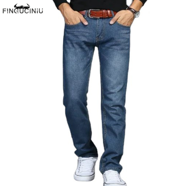 

men's jeans pants brand business casual stretch denim loose straight-leg male elastic feet trousers for men, Blue