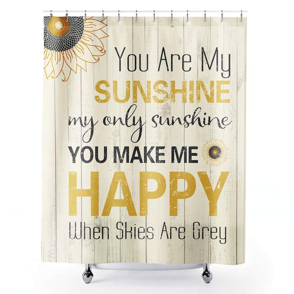 

quote shower curtain you are my sunshineyellow gray wood grain geometric sunflower inspiration simple rustic 12 pack hooks