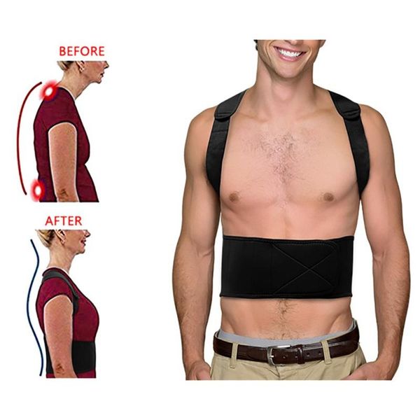 

men body shaping back protection posture hunchback correcting spine magneticcorrection belt support, Black;blue