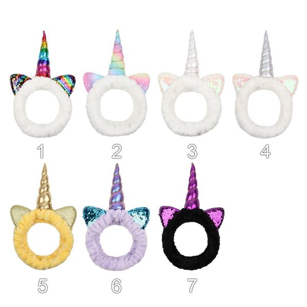

unicorn sequin hairband women coral velvet wash face headband cute girl turban halloween christmas hair accessories, Slivery;white